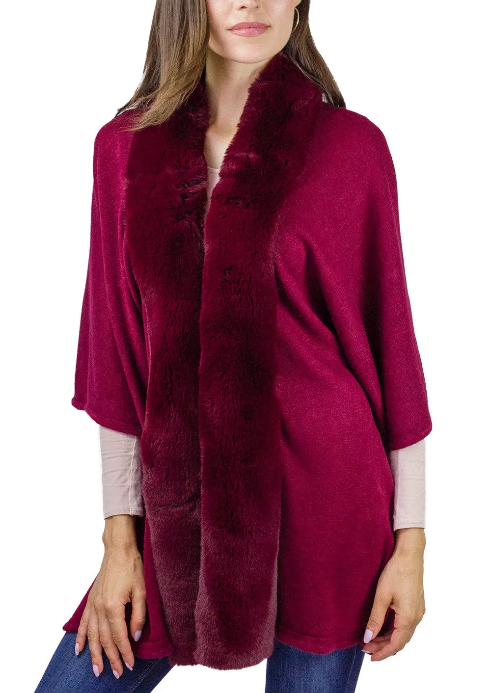 Adrienne Vittadini Knit Ruana With Faux Mink Collar Trim (AVK400S-BG/BG)