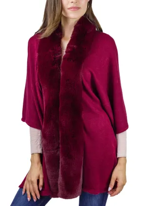 Adrienne Vittadini Knit Ruana With Faux Mink Collar Trim (AVK400S-BG/BG)