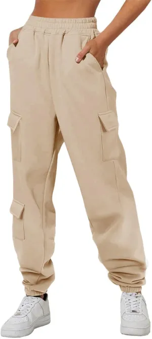 Aleumdr Womens Sweatpants Cargo Joggers Baggy Sweat Fall Pants Athletic Cotton Fleece Lined Casual Pants with Pockets