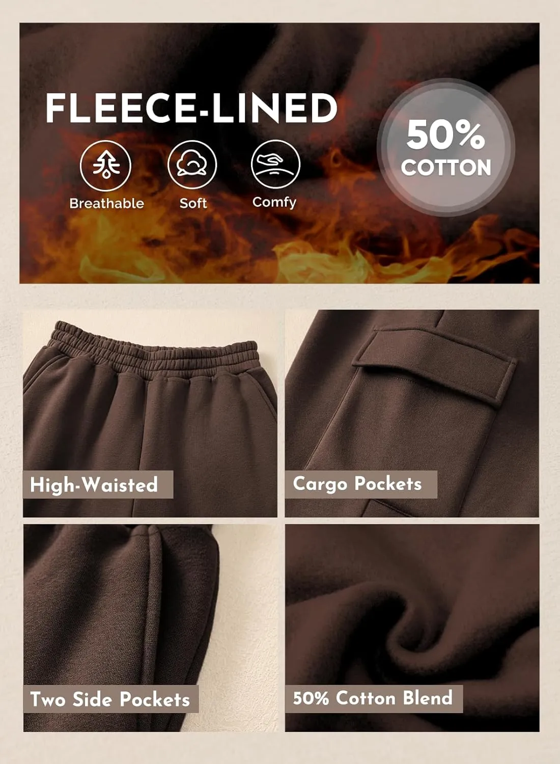 Aleumdr Womens Sweatpants Cargo Joggers Baggy Sweat Fall Pants Athletic Cotton Fleece Lined Casual Pants with Pockets