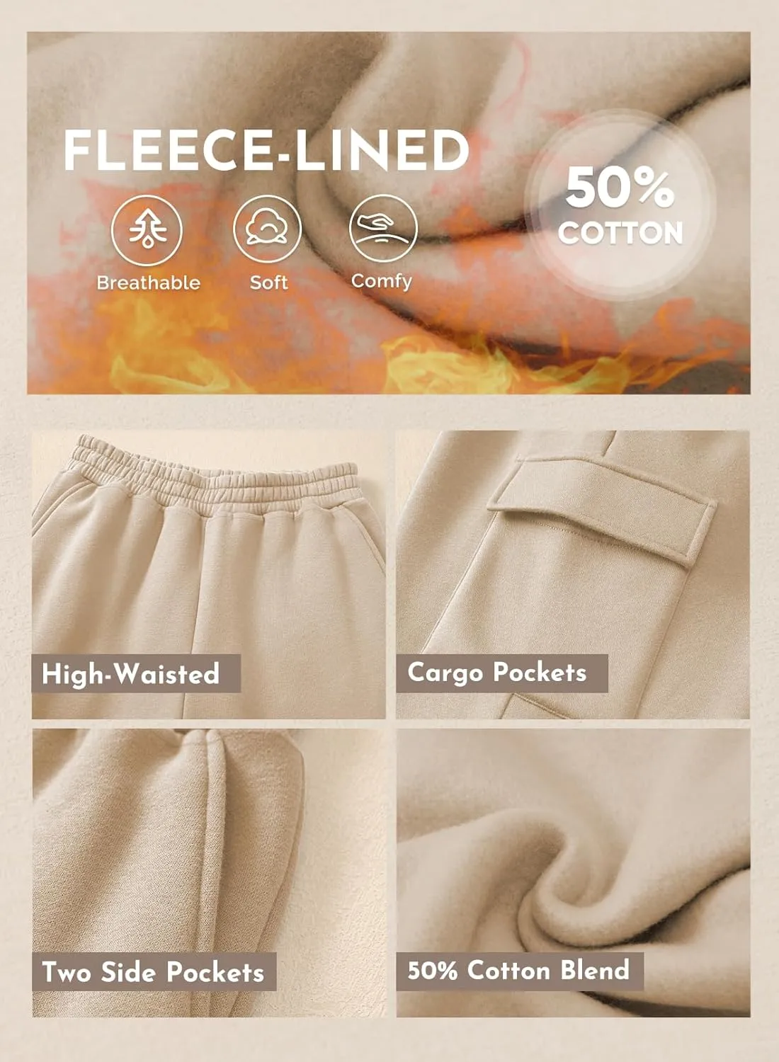 Aleumdr Womens Sweatpants Cargo Joggers Baggy Sweat Fall Pants Athletic Cotton Fleece Lined Casual Pants with Pockets