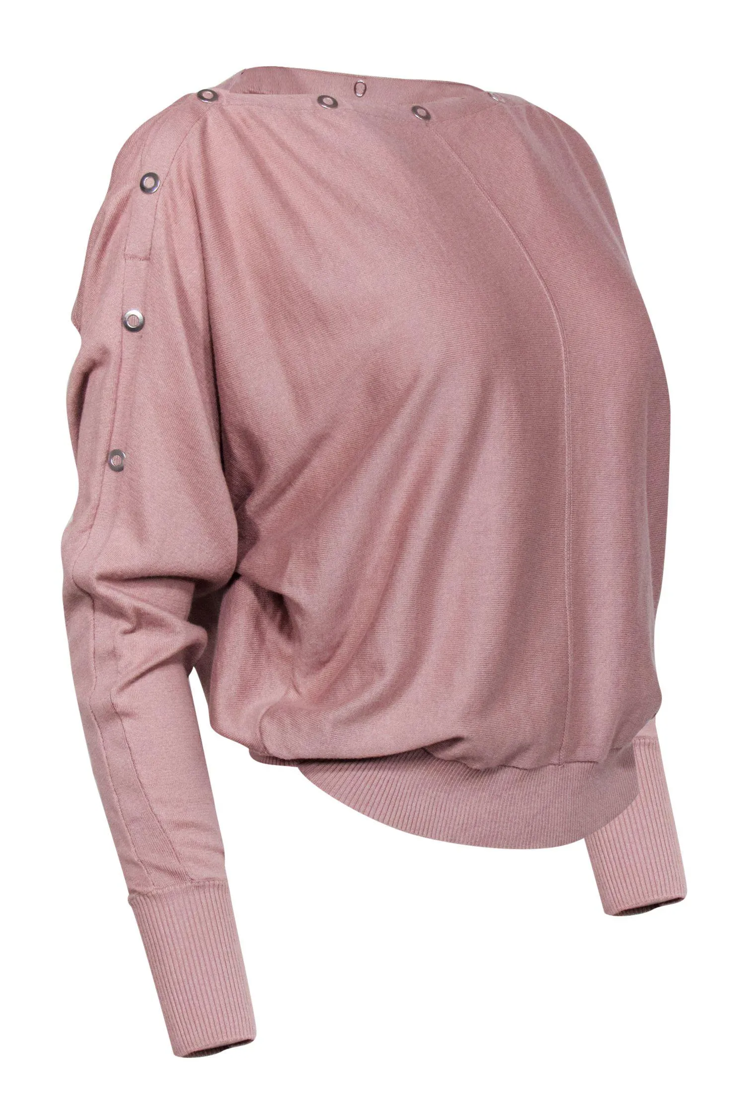 All Saints - Mauve Dolman Sleeve Sweater w/ Silver Snap Trim Sz XS