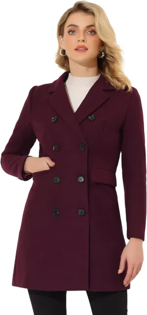 Allegra K Women's Winter Coat Elegant Notched Lapel Double Breasted Trench Coat