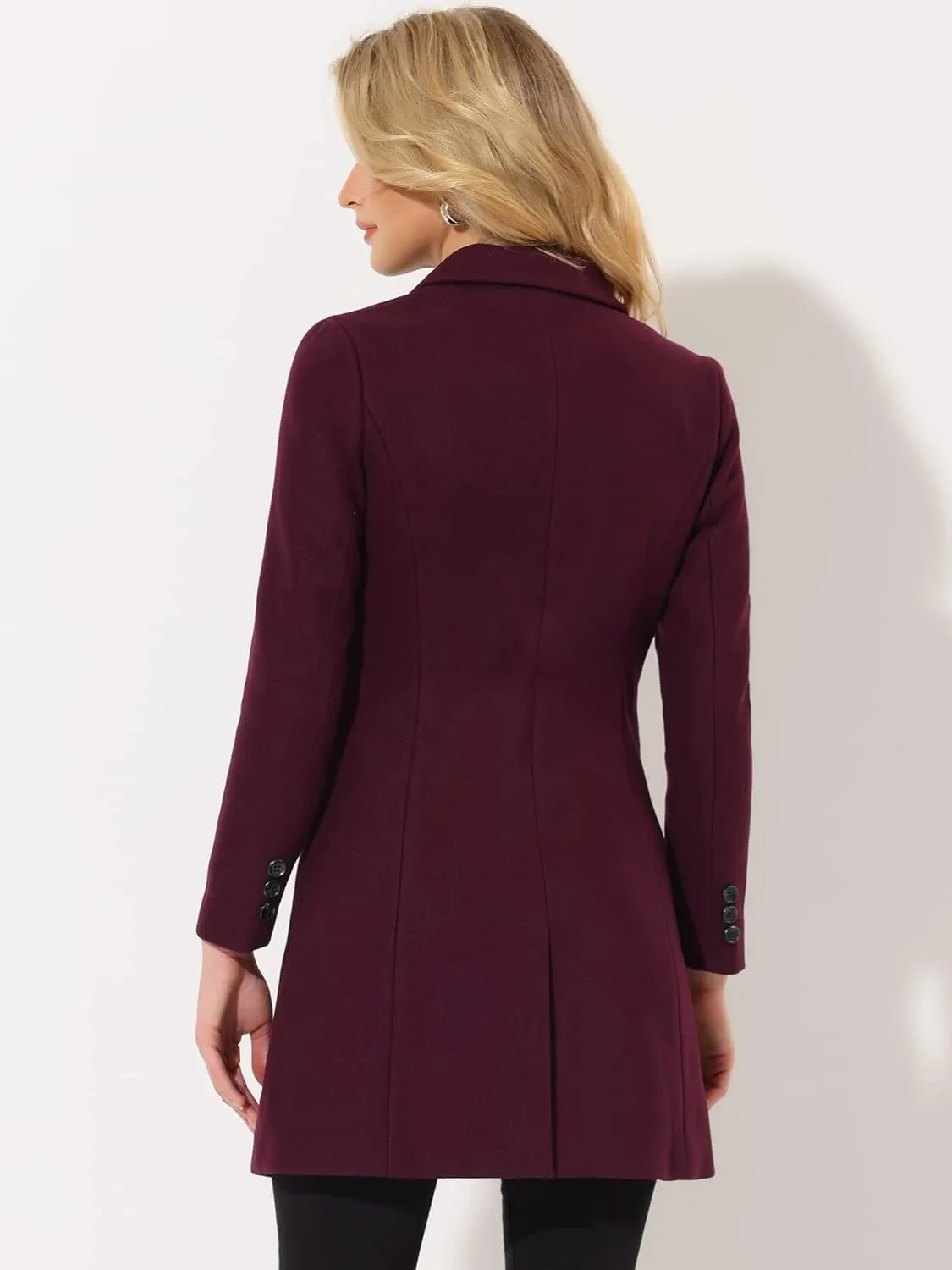 Allegra K Women's Winter Coat Elegant Notched Lapel Double Breasted Trench Coat