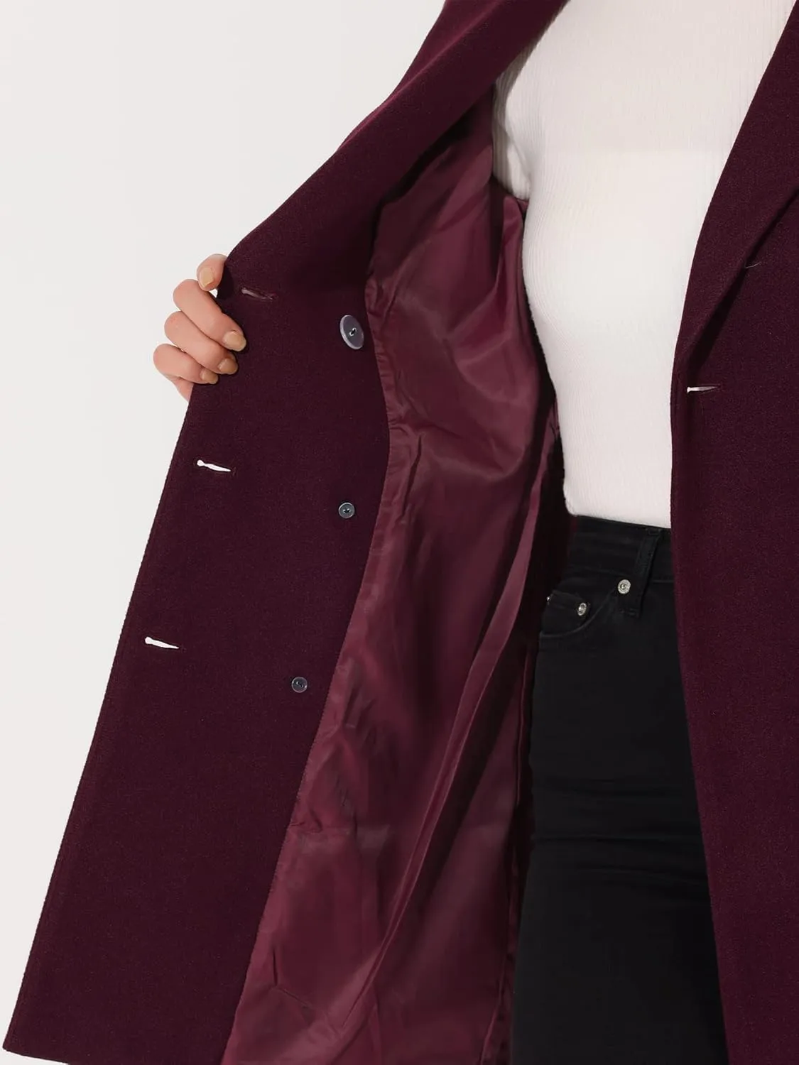Allegra K Women's Winter Coat Elegant Notched Lapel Double Breasted Trench Coat