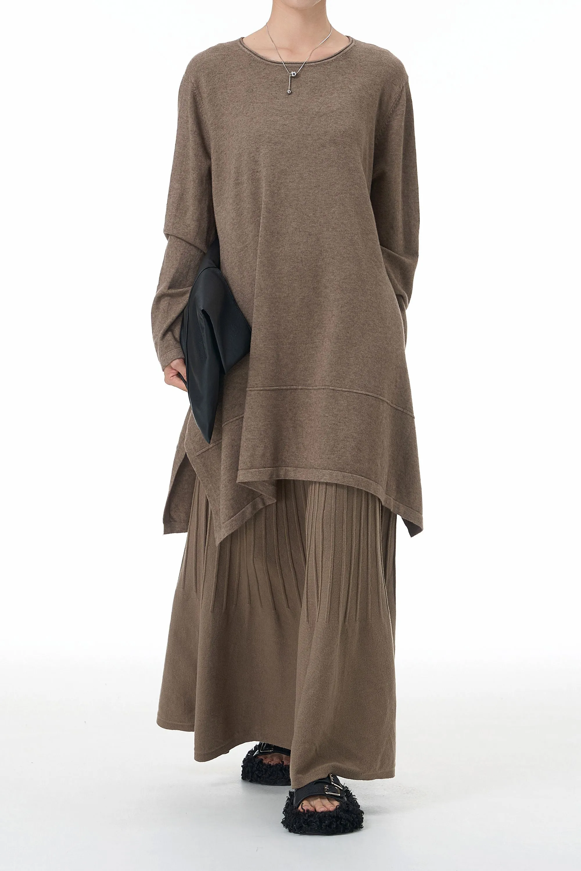 Almond Beige Knitted Skirt Co Ord