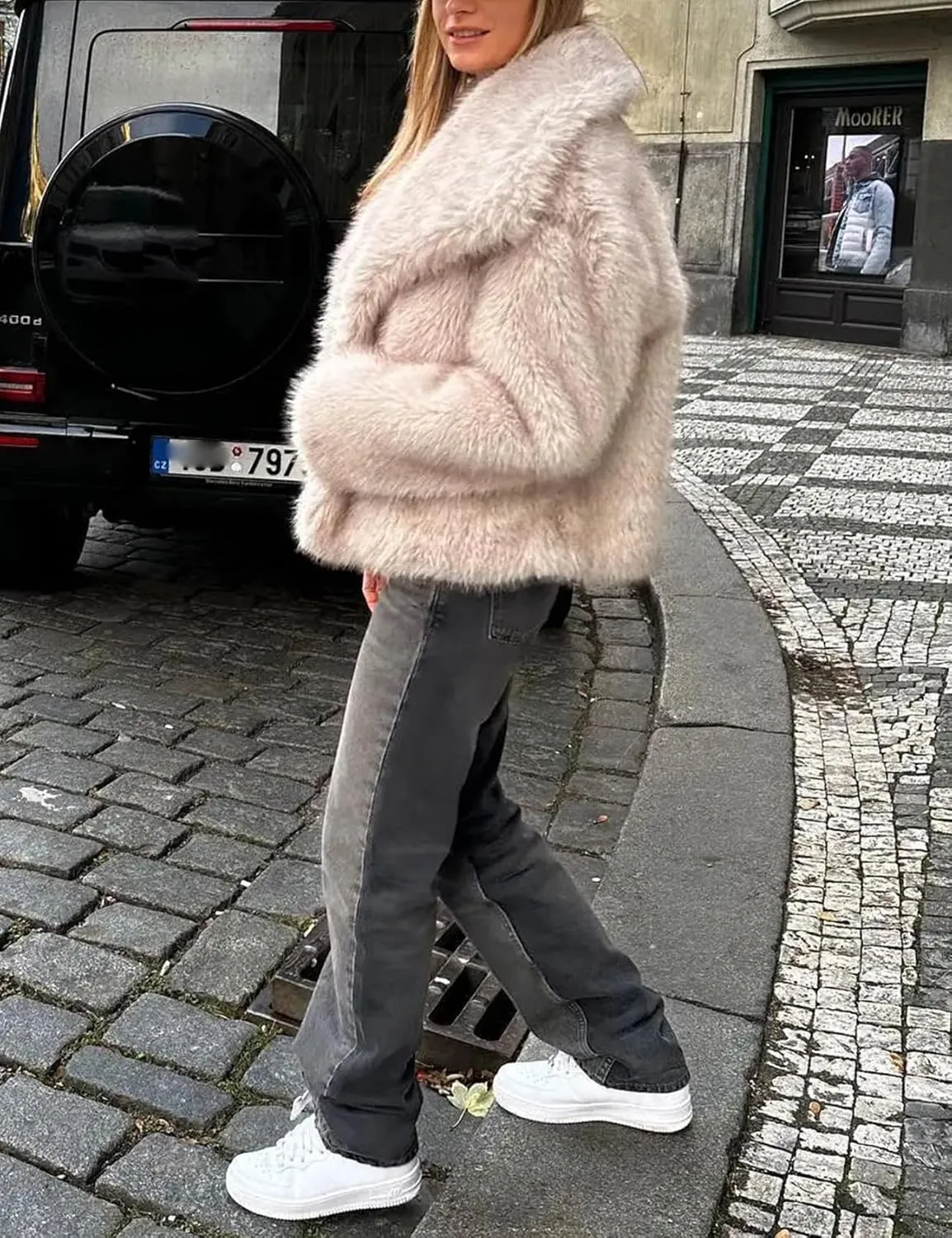 Arssm Womens Fluffy Coat Faux Fur Cardigan Jacket Long Sleeve Lapel Faux Fur Coat Outwear Warm Winter