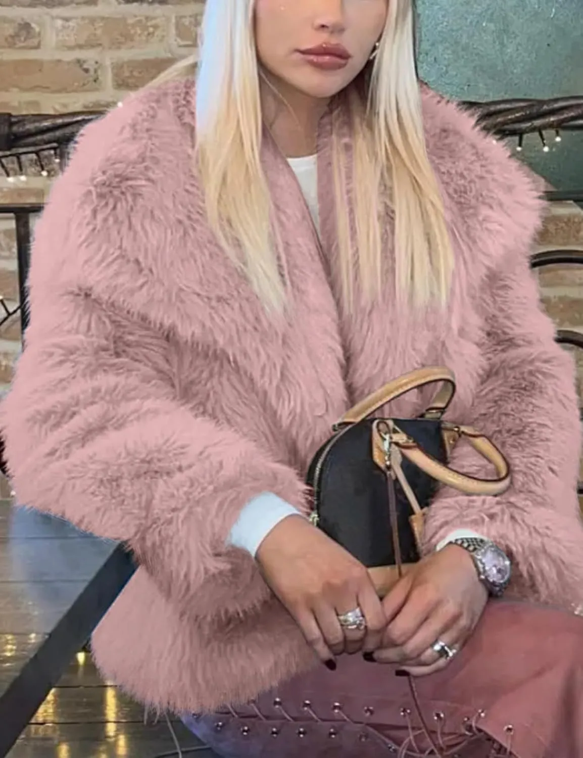 Arssm Womens Fluffy Coat Faux Fur Cardigan Jacket Long Sleeve Lapel Faux Fur Coat Outwear Warm Winter