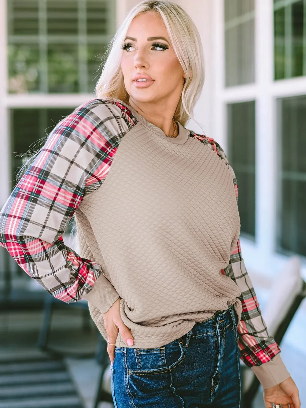 Autumnal Plaid and Knit Blend Top