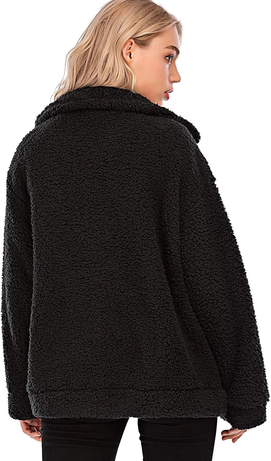Comeon Women's Coat Casual Lapel Fleece Fuzzy Faux Shearling Zipper Coats Warm Winter Oversized Outwear Jackets