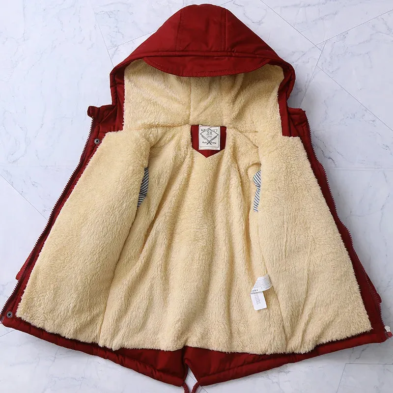 Fall Winter Children Boy Jacket Coat Hooded Plus Velvet Thicken Warm Jacket For Girl 3-10 Year Kids Girl Parka Outerwear