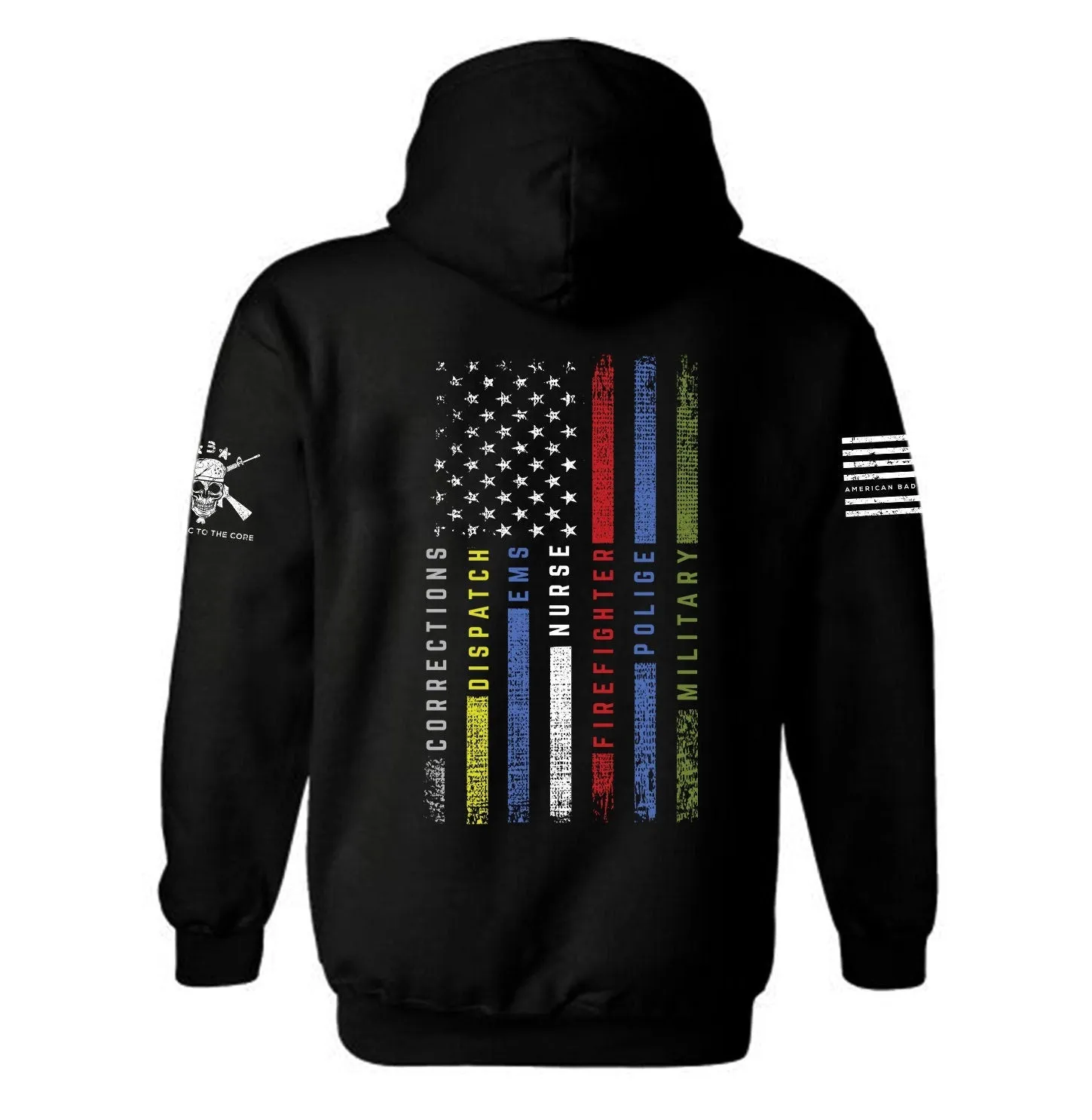 First Responders American Flag Hoodie | EMS | Nurse | Police | Firefighter | Military | Dispatch | American Flag | Patriotic | Unisex Hoodie