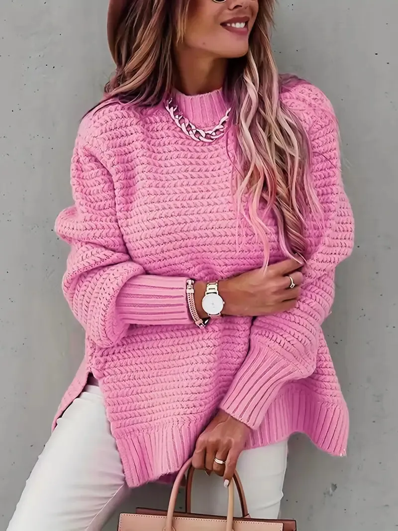 Half High Collar Pure Color Thick Pullover Chunky Sweater