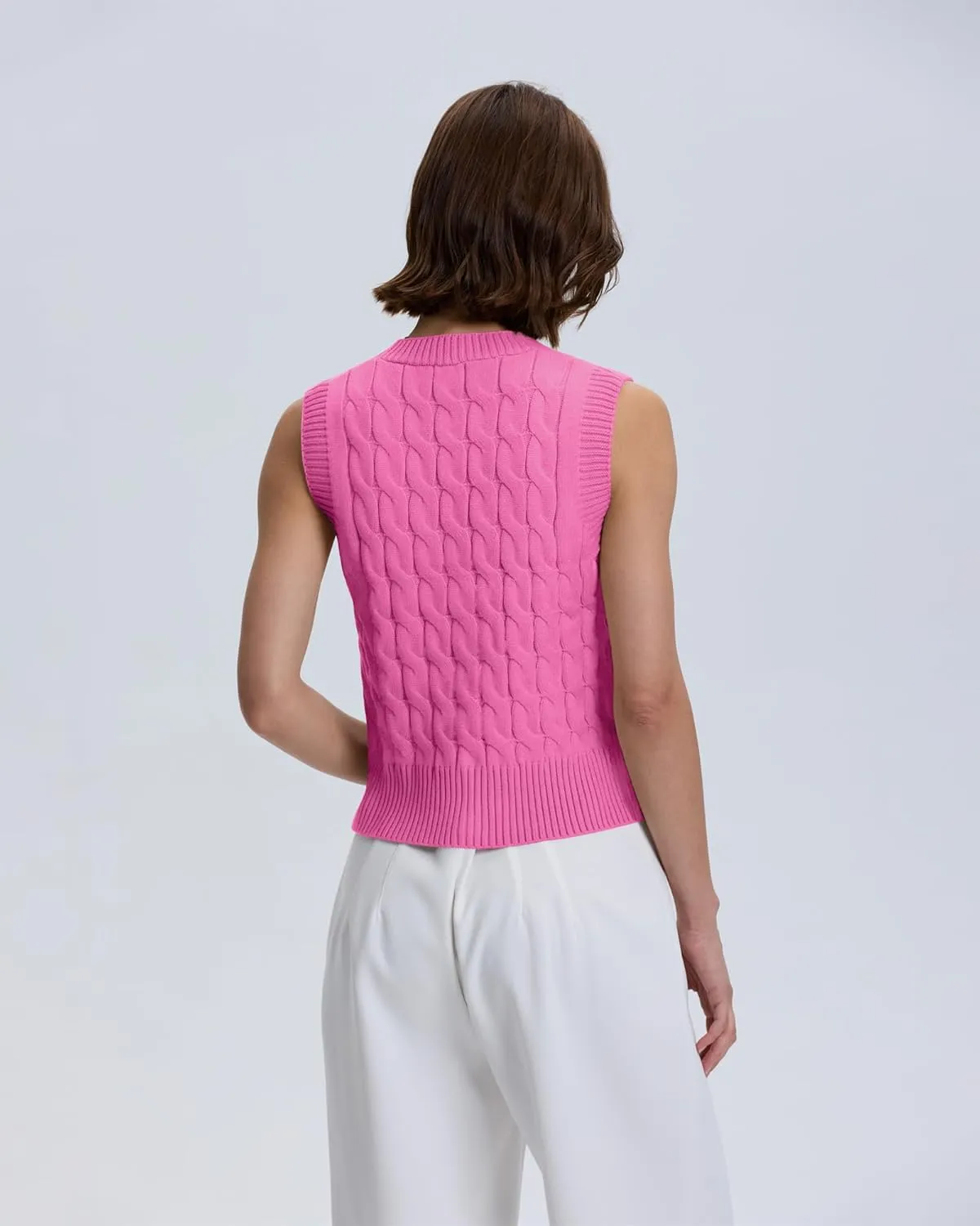 Locachy Women's V Neck Sleeveless Cable Knit Sweater Vest Soft 2025 Summer Button Front Cardigan Tank Tops