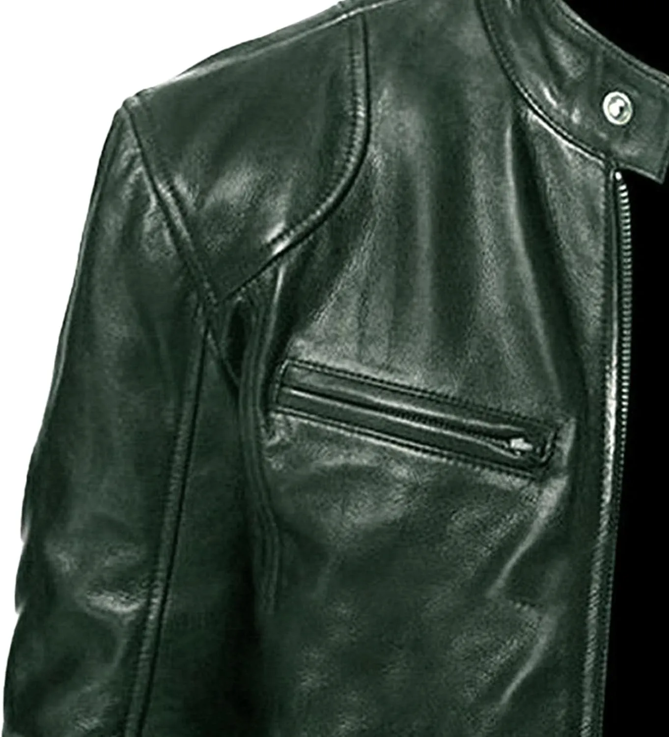 Men's Casual Leather Jacket Motorcycle Lightweight PU Outwear Stand Collar Bomber Leather Jacket