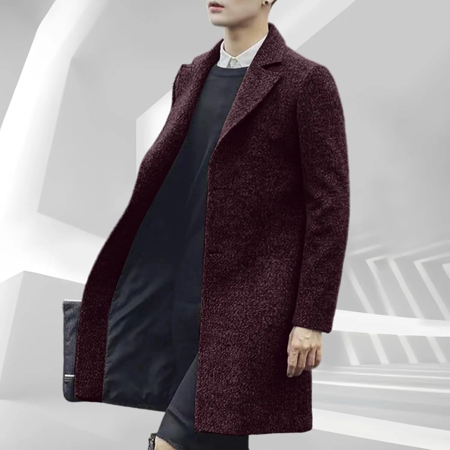 Mens Wool Blend Trench Coat Classic Notched Lapel Winter Warm Business Overcoat Single Breasted Medium Pea Coats