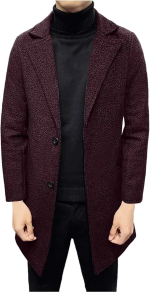 Mens Wool Blend Trench Coat Classic Notched Lapel Winter Warm Business Overcoat Single Breasted Medium Pea Coats