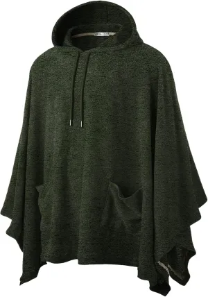 Ohoo Men's Hooded Poncho Cape Cloak Fashion Hoodie Pullover with Pocket