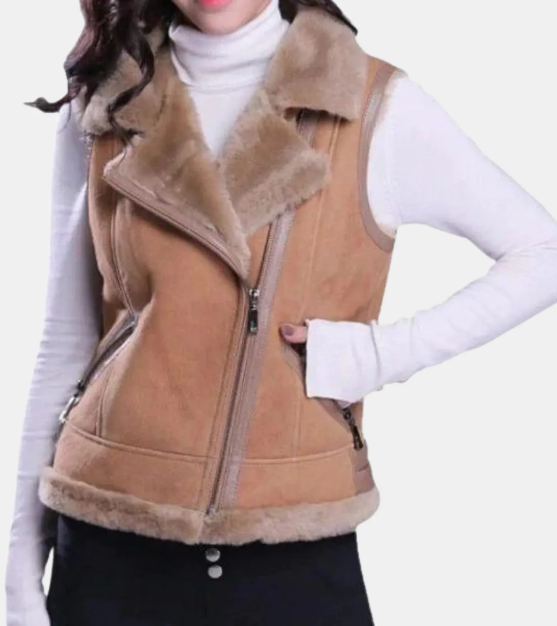 Parnell Women's Beige Shearling Suede Leather Vest