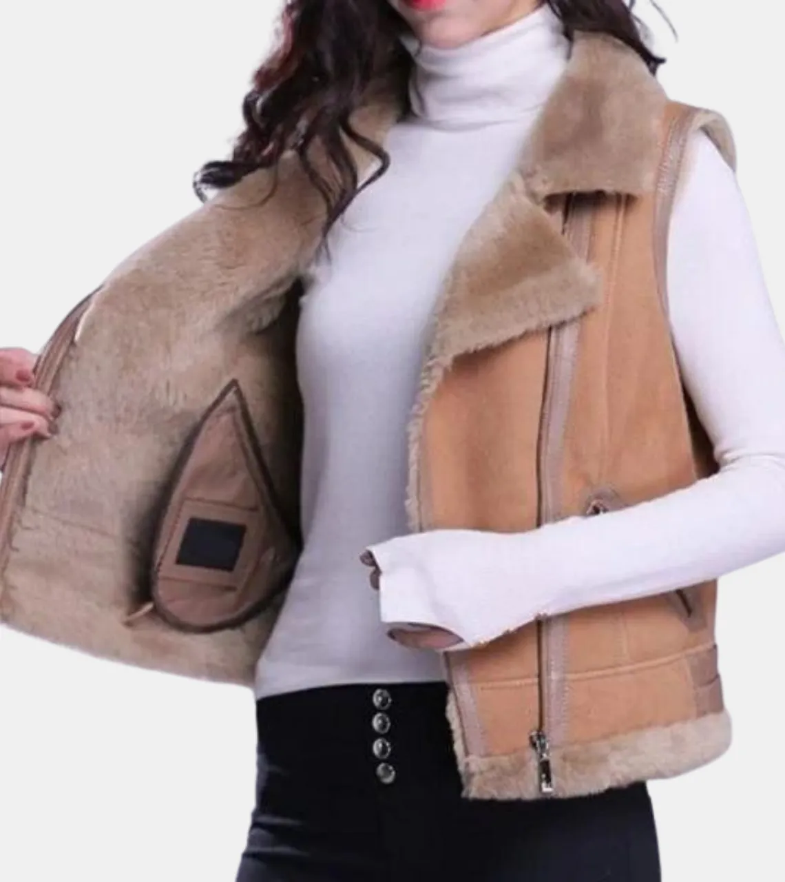 Parnell Women's Beige Shearling Suede Leather Vest