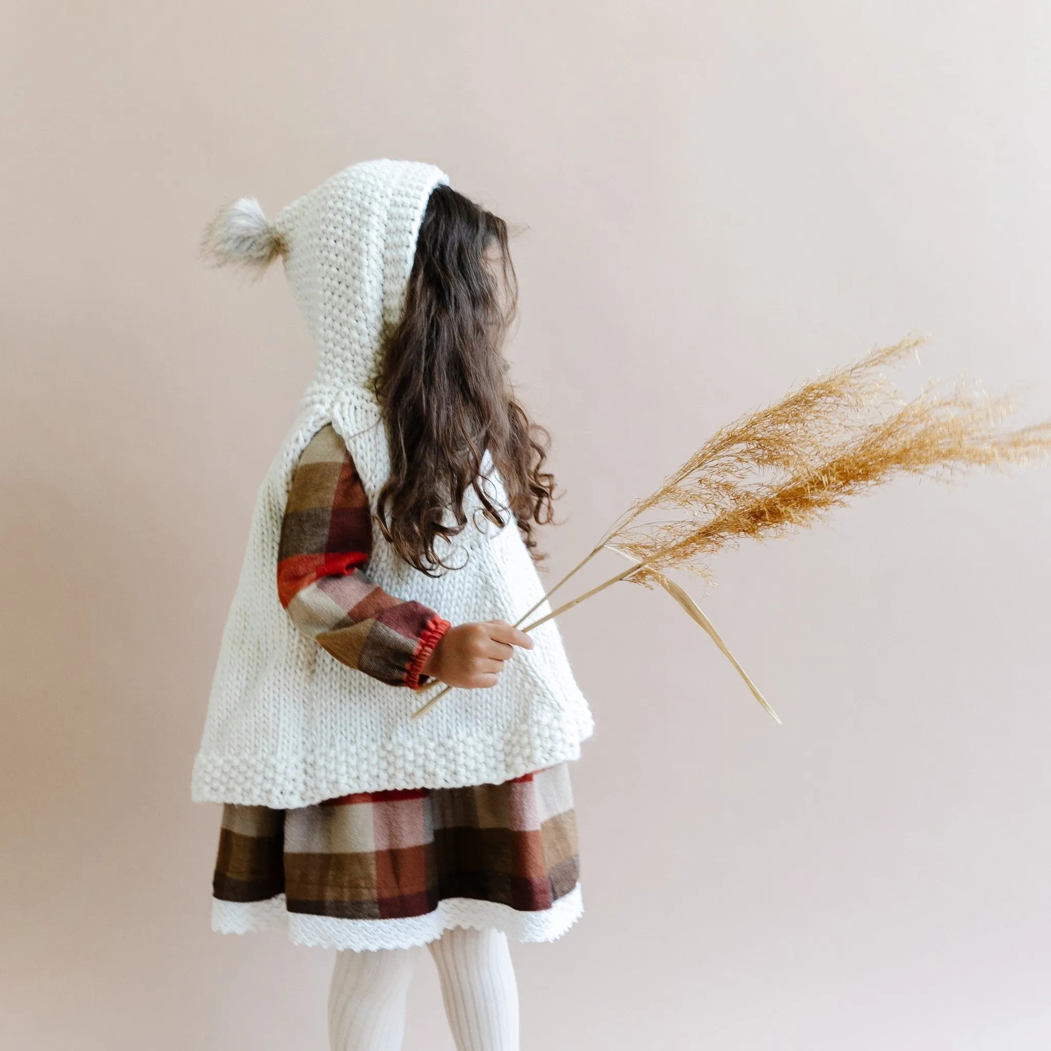 Poncho with hood, Cream