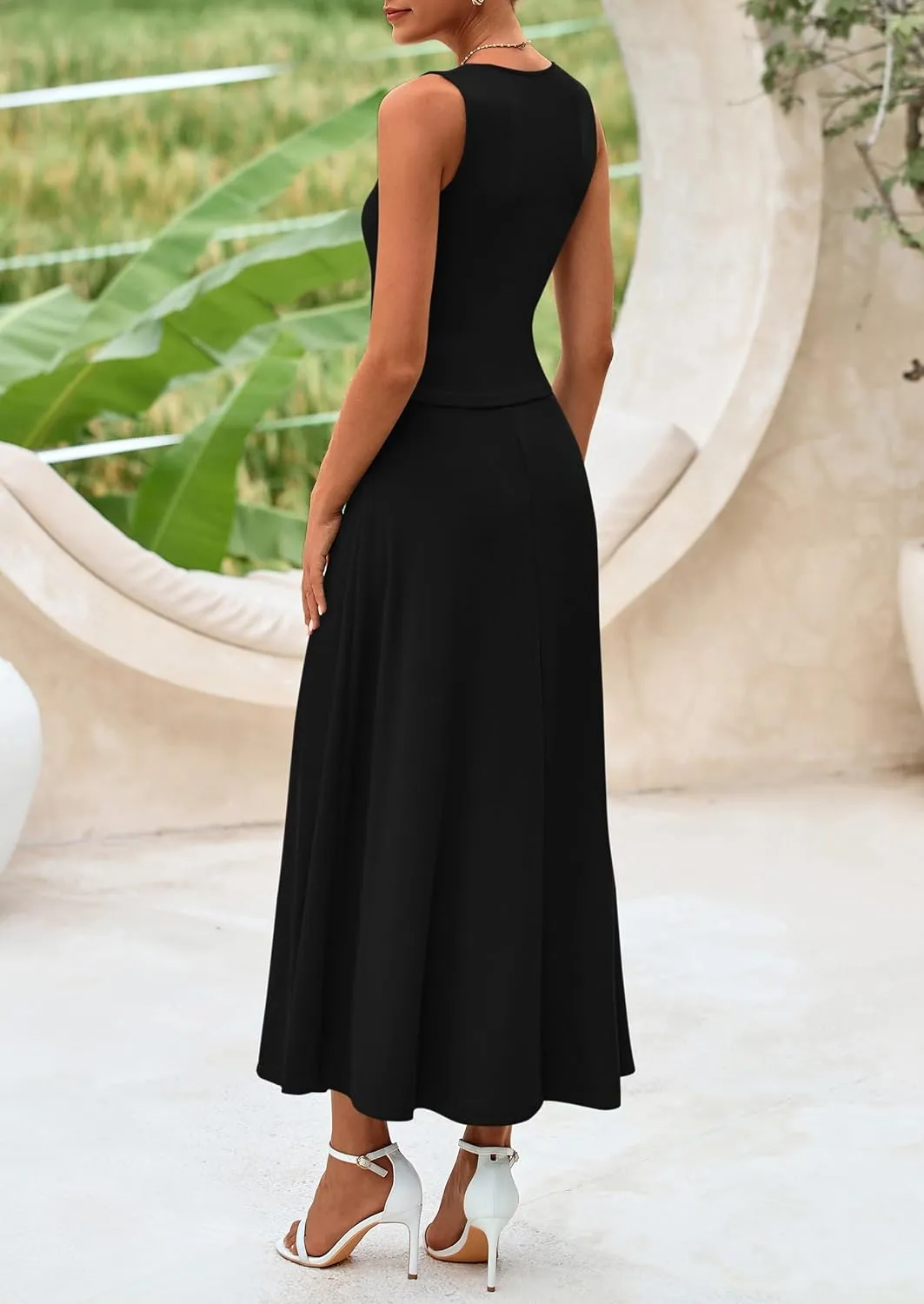 PRETTYGARDEN Skirt Sets Women 2 Piece Outfits 2025 Summer Casual Knit Tank Tops Flowy Midi Skirts Matching Vacation Clothes