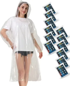 Rain Ponchos for Adults, Clear Family Pack - Disposable Rain Poncho for Women and Men with Drawstring Hood