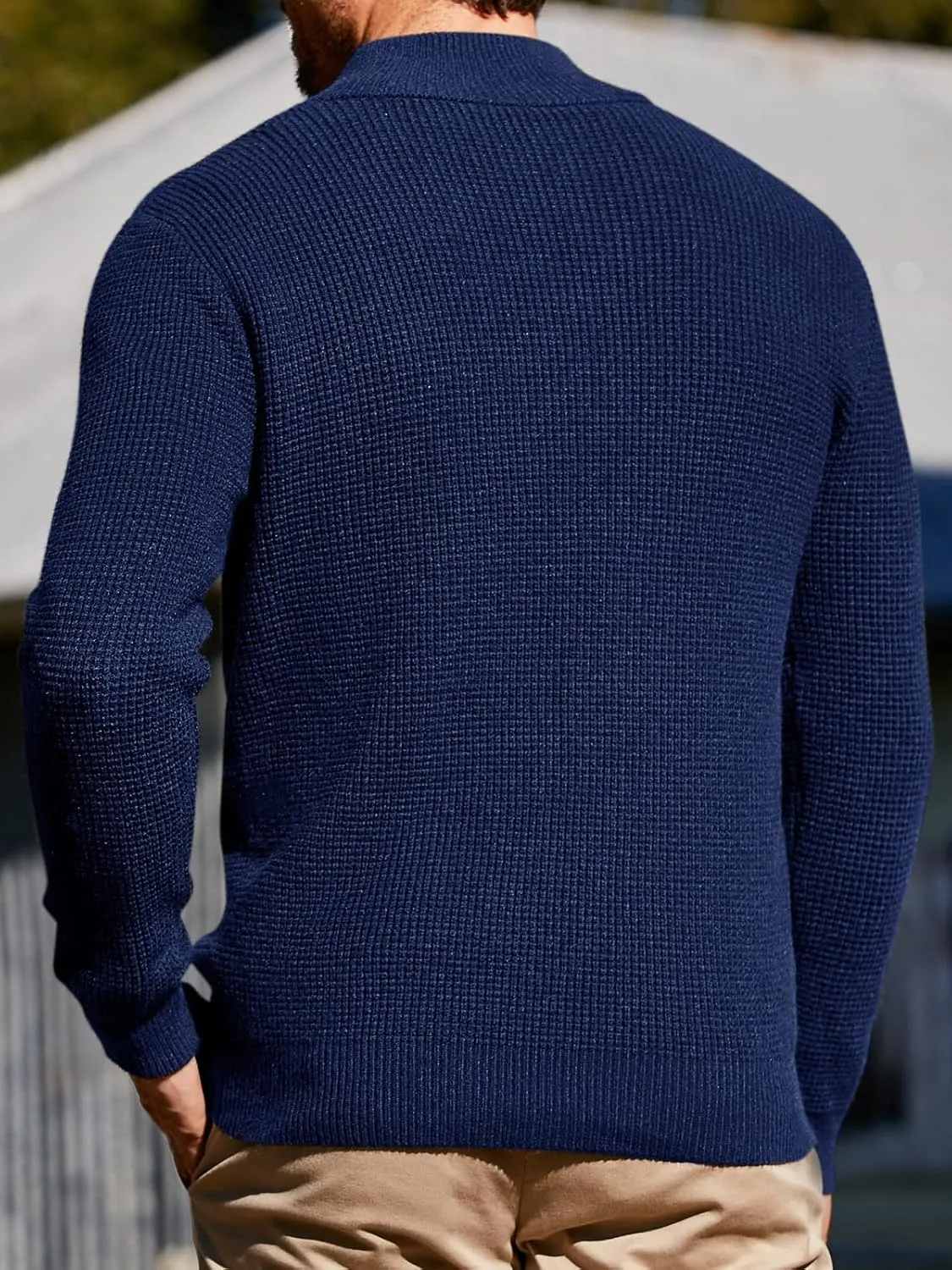 Runcati Mens Pullover Sweater Knitted Quarter Button Stand Collar Casual Thermal Henley Sweaters
