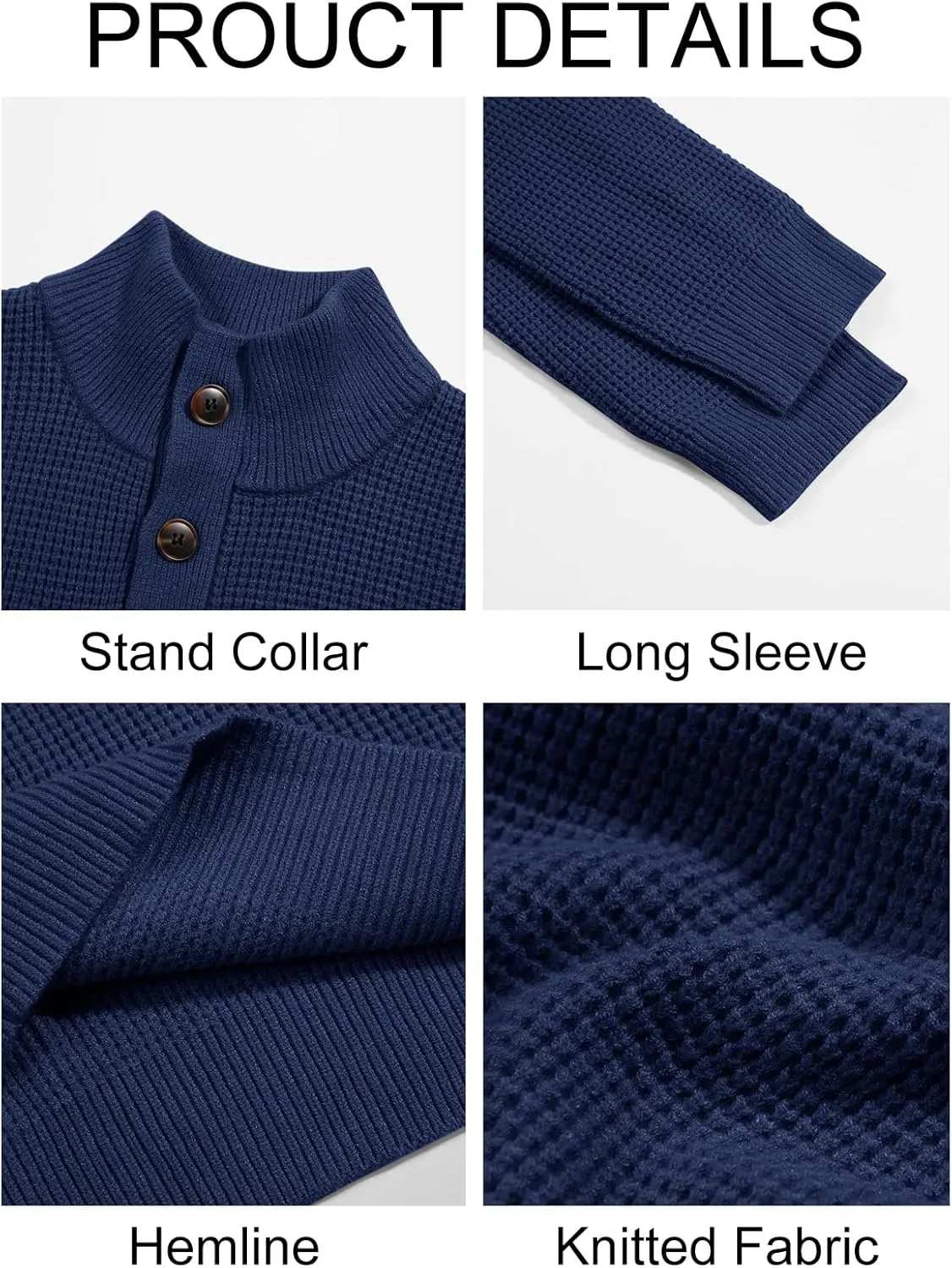 Runcati Mens Pullover Sweater Knitted Quarter Button Stand Collar Casual Thermal Henley Sweaters