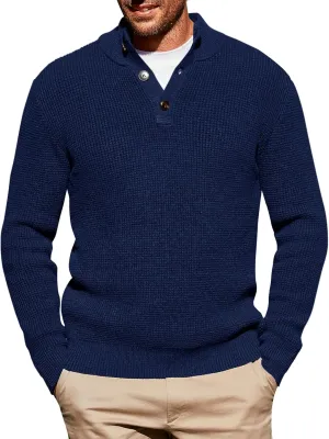 Runcati Mens Pullover Sweater Knitted Quarter Button Stand Collar Casual Thermal Henley Sweaters