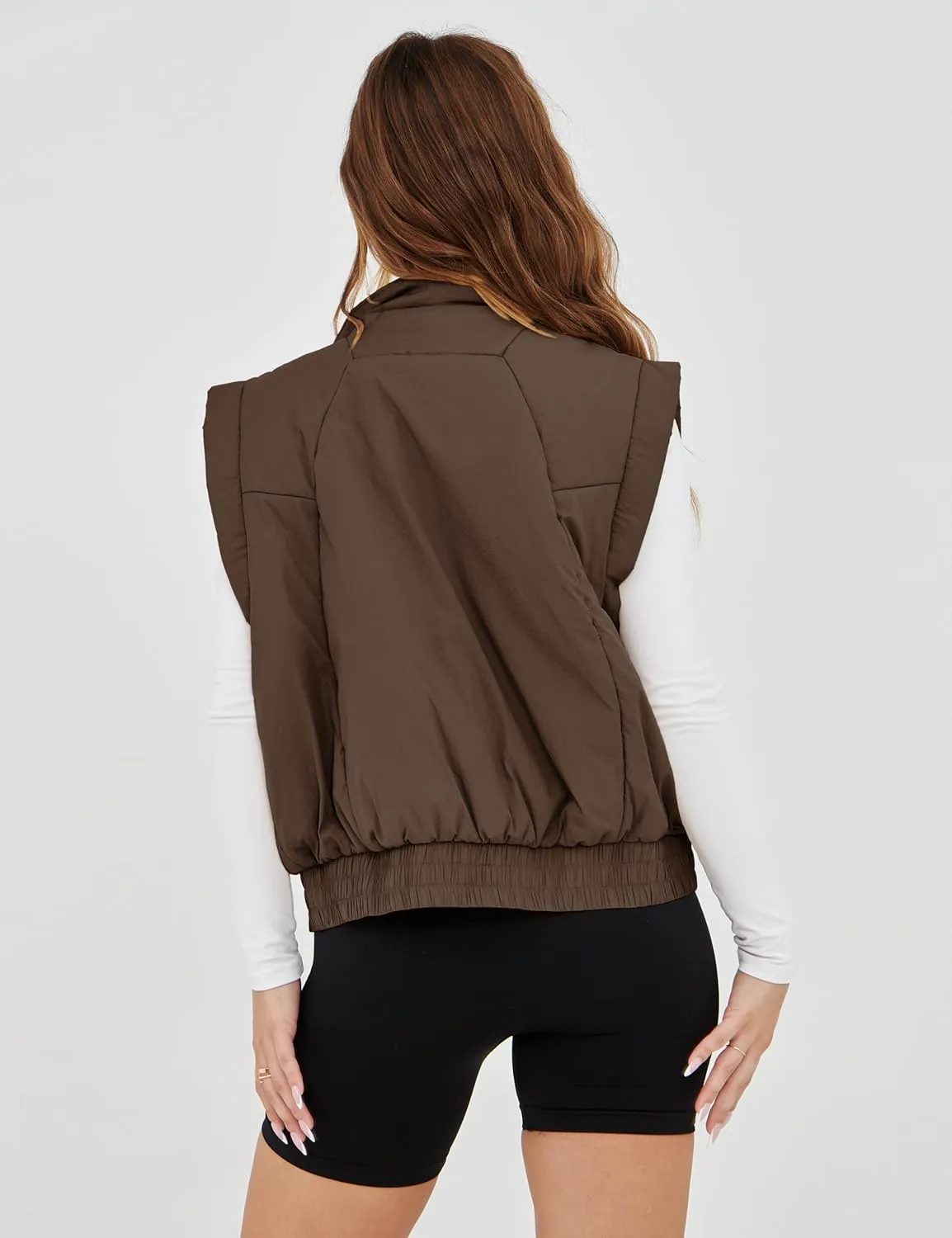 SKIKYAN Women Quilted Puffer Vest Button Down Scrunch Sleeveless Winter Stand Collar Padded Gilet with Pockets