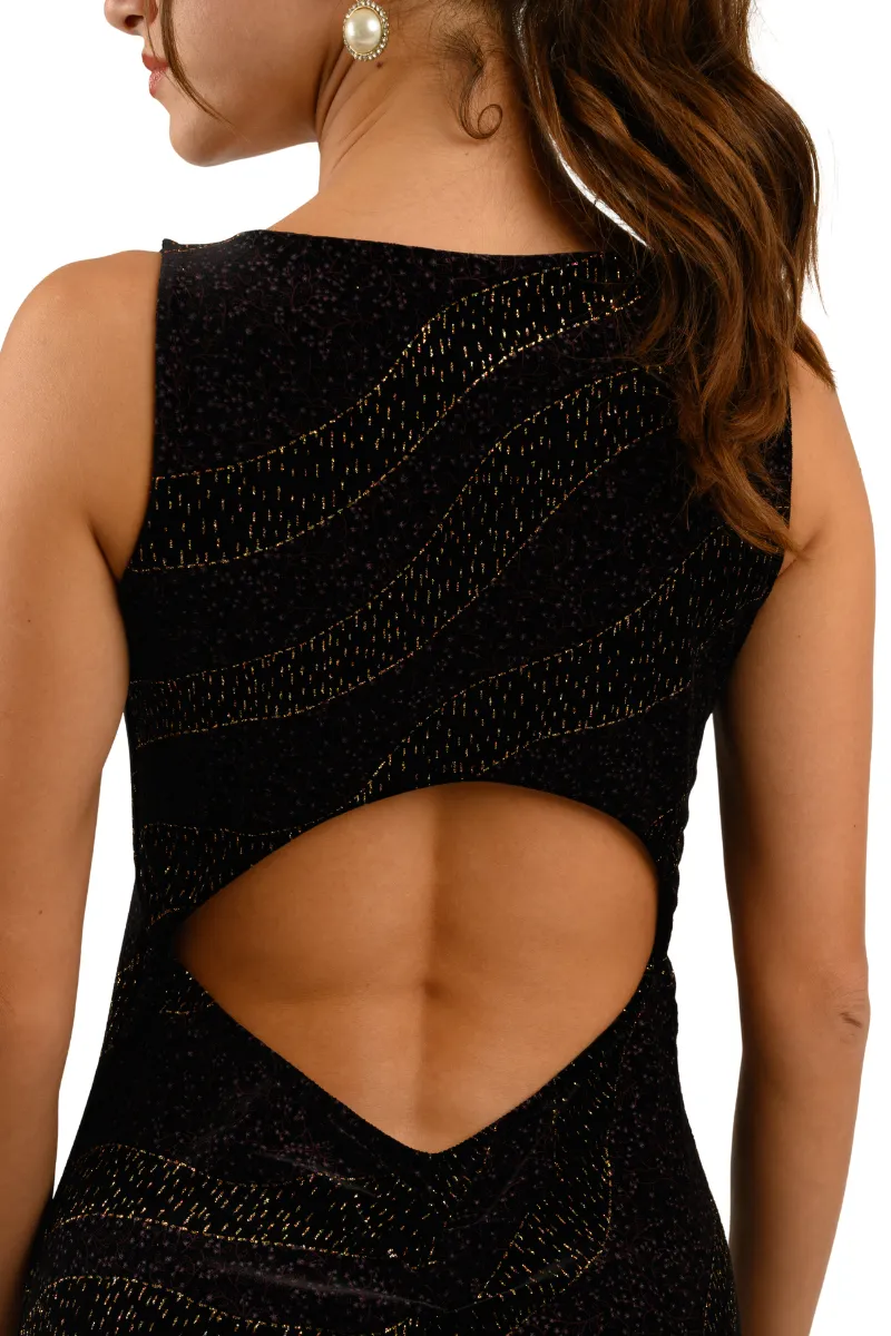 Sparkling Keyhole Back Black Velvet Fishtail Dress