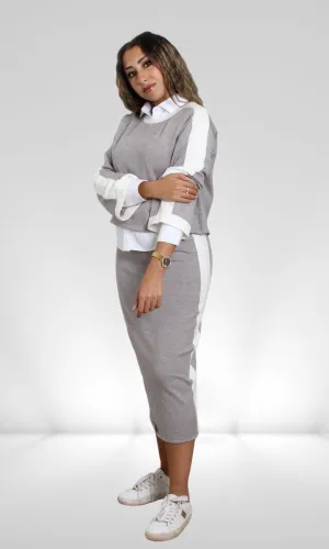 Women Two Piece Top & Skirt Set (Grey)