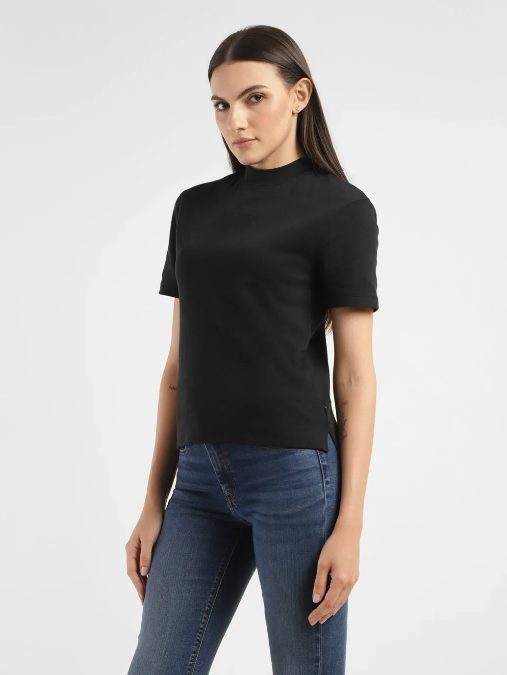 Women's Solid Mock Neck T-shirt
