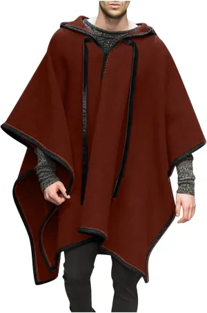 XUNRYAN Men's Steampunk Gothic Cloak with Hood Fashion Poncho Comfortable Home Clothes House Cape Coat Men Wool-Blend Poncho